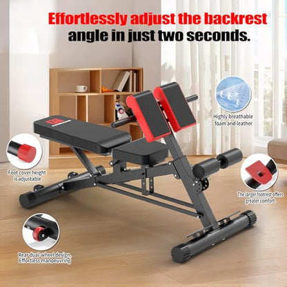 K KiNGKANG Adjustable Weight Bench,Multi-Functional Roman Chair for Full All-in-One Body Workout Hyper Back Extension and Sit up - color: Daek Gray