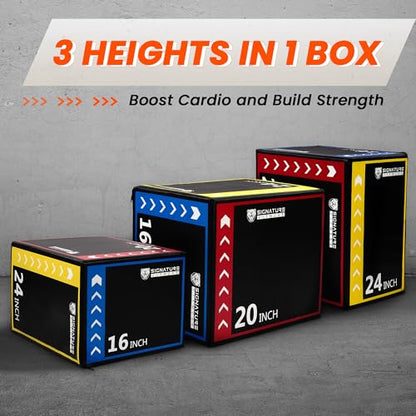 Fitvids Plyo Box, 3-in-1 Foam Plyometric Jump Box, 16”x20”x24” Box Jump for for Home Gym Training Fitness Workout Exercise