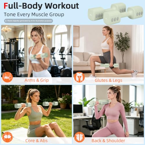 Abahub 2 in 1 Kettlebell & Dumbbell Set, Adjustable Dumbbell for Home Gym - color: Green