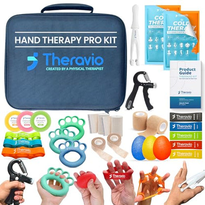 Theravio Pro Hand Therapy Kit with Grip Strength Trainer, Finger Strengthener, Hand Exercise balls For Arthritis, Hand Exerciser For Carpal Tunnel, Hand Gripper Strengthener For Physical Therapy - size: Theravio Pro Kit