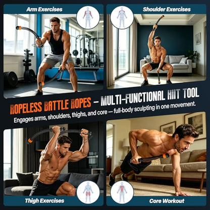 Weighted Cordless Battle Ropes – Adjustable Resistance Ropeless Battle Ropes for Home Gym with Non-Slip Handle, Portable Low-Noise Fitness Equipment for HIIT & Low-Impact Cardio Workouts – Black