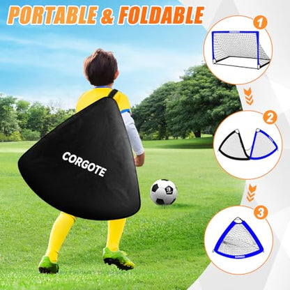 Toddler Soccer Goals for Backyard Set of 2, 4x3ft Portable Pop Up Soccer Net, Kids Soccer Training Equipment with Ball, Cones, Ladder, Scoring Target, 3-14Years Old Birthday Gifts for Boy Girl