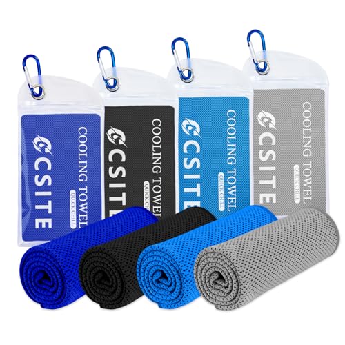 Cooling Towels for Neck and Face - 4 Pack 47x12 Inch Ice Cold Microfiber Towels, Soft & Breathable Cooling Towel for Hot Weather, Sports, Yoga, Workout, Running, Golf, Camping - color: Light Blue/Dark Blue/Light Gray/Black