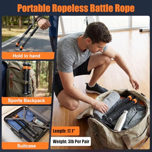 Cordless Battle Ropes with Adjustable Weighted Ropeless Battle Rope for Home Gym Exercise, Portable Workout Equipment for Strength Training & Cardio Fitness for Women & Men