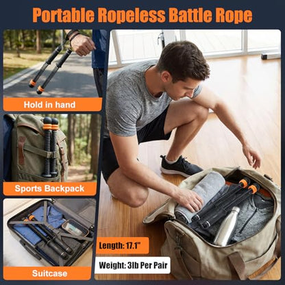 Cordless Battle Ropes with Adjustable Weighted Ropeless Battle Rope for Home Gym Exercise, Portable Workout Equipment for Strength Training & Cardio Fitness for Women & Men