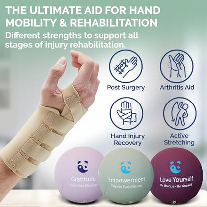Mind & Body Stress Balls for Adults - Multi-Density Squeeze Balls for Hand Therapy & Grip Strengthening - Stress & Anxiety Relief - Choose 3-Ball (Soft, Medium & Hard) or 2-Ball (Soft & Hard) Sets