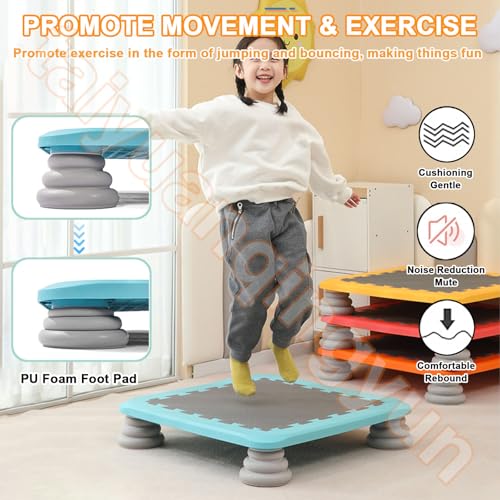 Sensory Trampoline for Autism Kids Indoor, 25 Inch Square Leaps and Rebounds Trampoline, Bouncing Board with Non-Slip Base, Mini Trampolines Bounce Board Jumping Toys, Max Loaded 165 lbs - color: Blue