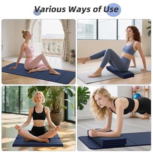 Foldable Yoga Mat,74"Lx32"Wx1/3"Thick,Folding Exercise Mat,Non-slip Wide Pilates Mats for Home Workout/Travel, Portable Yoga Mat Thick for Yoga/Pilates/Camping/Floor Exercises