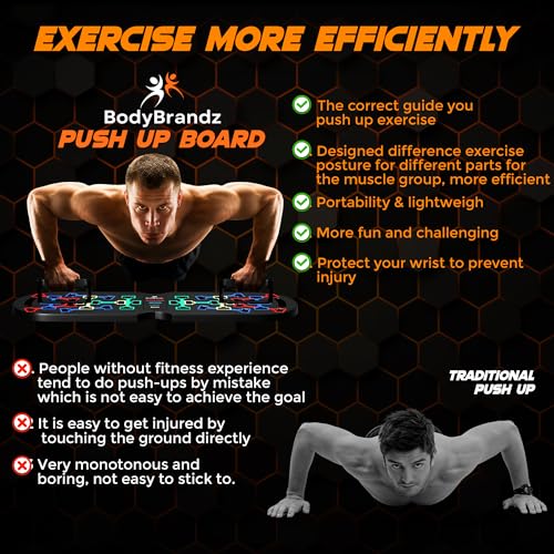 Push Up Board – Pushup Board Exercise Equipment with Resistance Bands, Pushup Handles – Fitness Equipment for Strength Training, Full-Body Workout – Foldable Push Up Board for Home, Gym