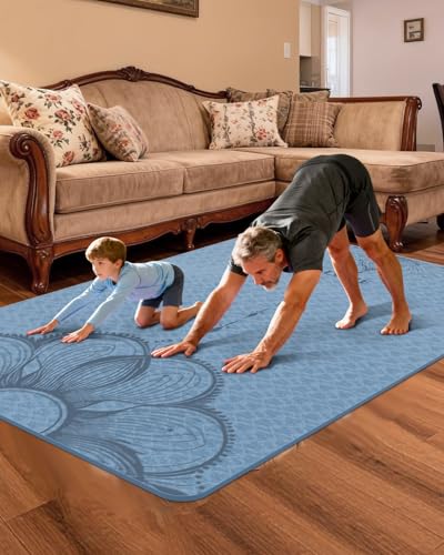 Large Yoga Mat (75.5"x47.6"x0.4"）Extra Wide & Thick 10mm - color: Blue-gray