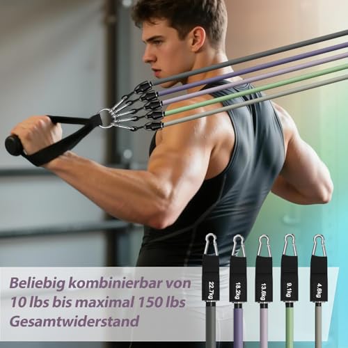 WHATAFIT Resistance Bands, Exercise Bands, Workout Bands with Handles, Door Anchor and Ankle Straps, 5 Resistance Levels Fitness Bands for Strength Training, Physical Therapy, and Home Gym Equipment
