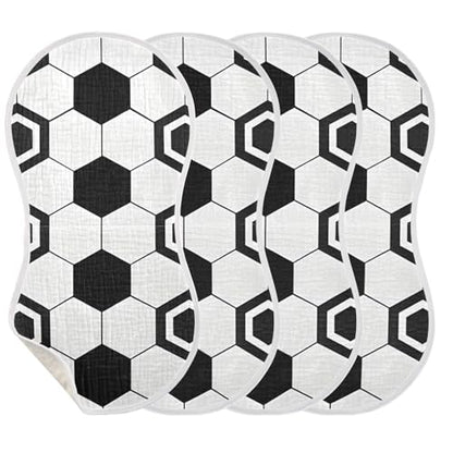 Soccer Print Muslin Burp Cloths 2 Pack - Extra Large 22"x11", 4-Layer Soft Absorbent Cotton, Waterproof Backing, Baby Drool Rags for Newborn