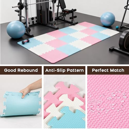 Interlocking Foam Floor Tiles 18-Pack Set, Thick EVA Exercise Foam Mats 12"x12", Non-Slip Gym Yoga Mat Waterproof Puzzle Tiles, Non-Toxic Floor Padding for Home Playroom Kids Room, Noise Absorbing Floor Protection