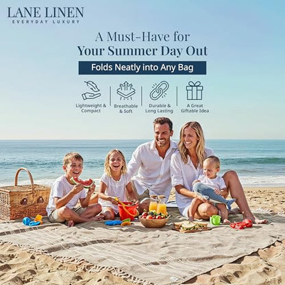 LANE LINEN Beach Blanket Sand Free, Quick Dry & Turkish Beach Towel - Beige - color: 02: Beige, size: Beach Blanket (82" x 82")