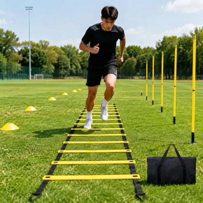 PVC Agility Ladder, 6 Ladder Training, 10 Count Training Cones & 6 Marker Poles, Soccer Football Equipment for Athletes