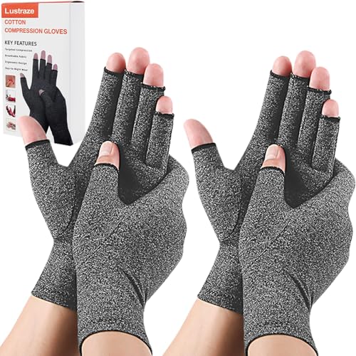 2 Pairs Compression Arthritis Gloves for Women Men for Pain - color: Grey+grey, size: XL(4.3-5.1Inch)