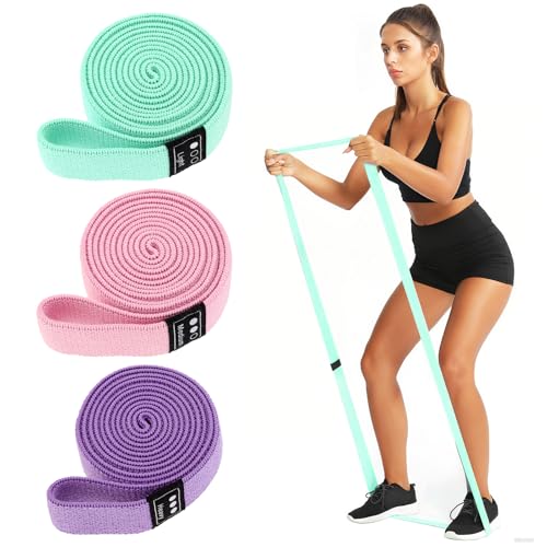 Fabric Resistance Bands - 3-Pack Set, Long Cloth Exercise Bands for Home Workout Strength Training, Yoga & Pilates | with Storage Bag - color: Pink, Green, Purple