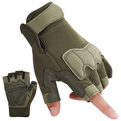 FIORETTO Fingerless Gloves for Men, Breathable Grip Palm Gloves for Motorcycle Riding, Driving, Cycling, Exercise, Workout, Climbing, Hiking and Outdoor Activities M210603 - color: Green, size: X-Large