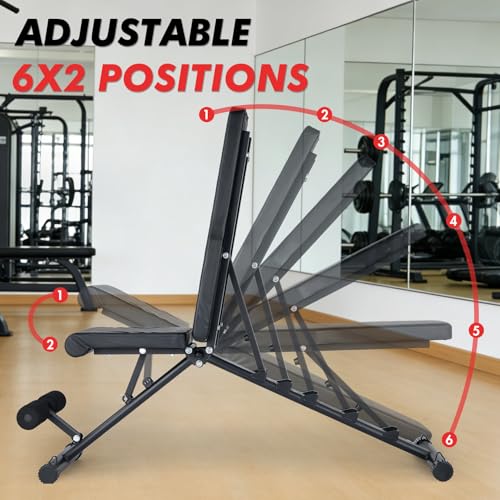 Foldable Adjustable Weight Bench for Home Gym, Flat/Incline/Decline Workout Bench Press, 440 LBS Multi-Functional Strength Training Bench for Weightlifting, Full Body Exercise