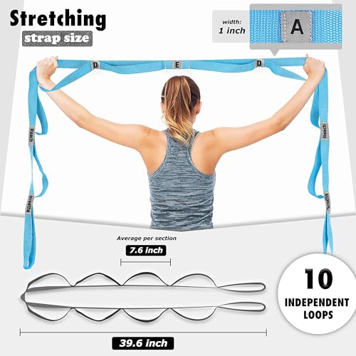 Stretching Strap Yoga Strap with 10 Loops, Non-Elastic Stretch Band for Physical Therapy, Flexibility, Exercise, Pilates, Dance & Gymnastics Workout