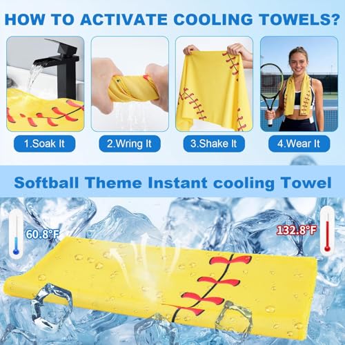 24 Pcs Softball Team Gifts Set, Includes 12 Pcs Softball Cooling Towels and 12 Portable Fans, 40"x12" Workout Sport Towels Mini Handheld Fan for Sport Party Favors (Battery Not Include)
