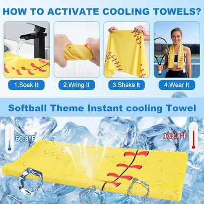24 Pcs Softball Team Gifts Set, Includes 12 Pcs Softball Cooling Towels and 12 Portable Fans, 40"x12" Workout Sport Towels Mini Handheld Fan for Sport Party Favors (Battery Not Include)