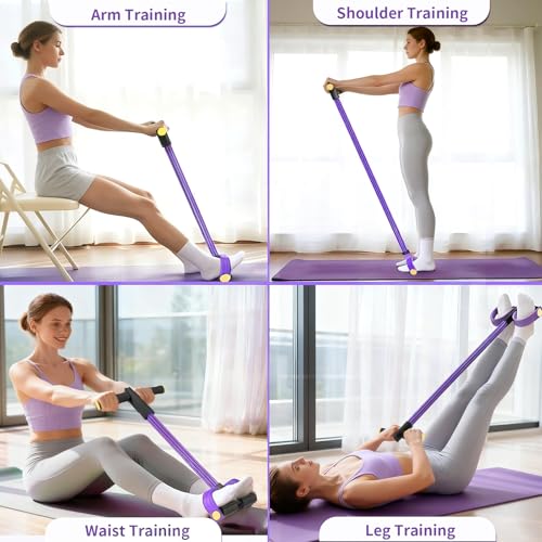 Pedal Resistance Band with Handle, Upgraded 6-Tube Exercise Bands - color: Black & Purple