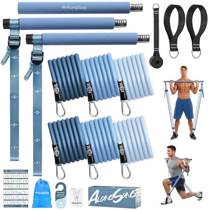 Upgraded Pilates Bar Kit with Resistance Bands Natural Latex for Women & Men, Heavy-Duty Stainless Steel Multifunctional Yoga Pilates Stick for Home Gym Exercise Fitness Equipment Full-Body Workouts
