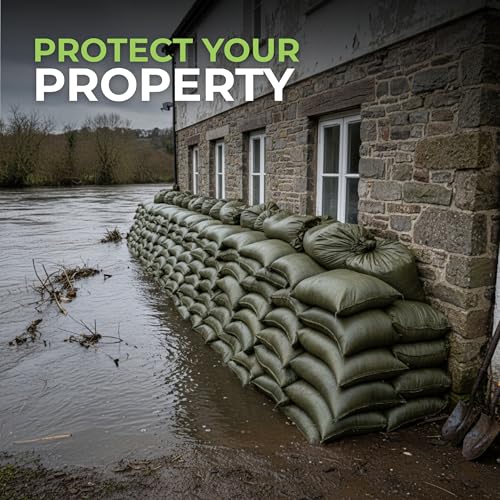 Empty Sandbags Military Green with Ties 14" x 26" - Woven Polypropylene Extra Heavy Duty Sand Bags Flood Protection