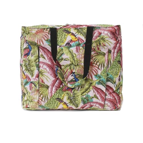 INDIAN CRAFT CASTLE Tote Bag with Yoga Mat Carrier Pocket Carryall Shoulder Bag for Office, Workout, Pilates, Travel, Beach and Gym - color: Pink & Green