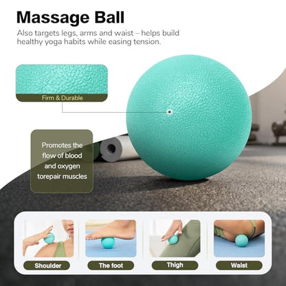 5 in 1 Foam Roller Set - Back Roller Foam, Massage Roller Stick, Massage Ball, Resistance Band for Physical Therapy & Deep Tissue Muscle Massage (Green)