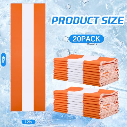 20 Pieces Cooling Towels Bulk for Neck and Face 40 x 12 Inch Double Layer Microfiber Soft Breathable Chilly Orange Cold Towels for Gym Yoga Camping Running Workout Travel Sports