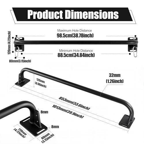 Black Wall Mounted Pull Up Bar with Hanging Ab Straps, Home Gym Equipment