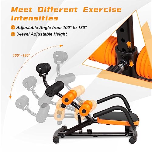 Ab Workout Machine, Height Adjustable Ab Rocker Trainer w/Ergonomic Curved Back, Cushioned Seat, Strong Spring Boost for Core Strength Training, Compact Sit Up Machine for Home Gym