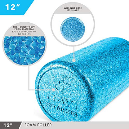 Day 1 Fitness High Density Muscle Foam Rollers - Sports Massage Rollers for Stretching, Physical Therapy, Deep Tissue, Myofascial Release - Ideal for Exercise and Pain Relief – Solid Blue, 12”