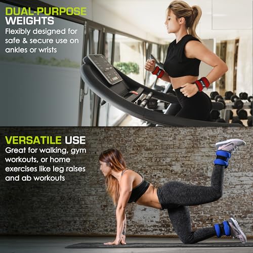 ProsourceFit Ankle/Wrist and Arm/Leg Weights Set of 2, Adjustable Strap 1 lb-5 lb, Adjustable Weight 15 lb, 10 lb, 7 lb for Men and Women