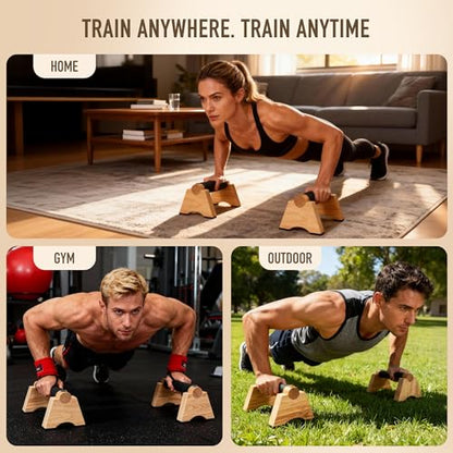 Wood Push up Bar, 2 PCS Parallettes Bars for Men Strength Training, Calisthenics Equipment for Handstand Training - size: 25CM