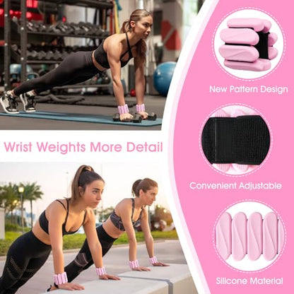Wrist Weights, 2Pack Wearable Wrist Ankle Weights for Women & Men, Adjustable Arm and Leg Weights, Silicone Weighted Bangles for Walking Yoga Pilates Running Dance Gym 2lb
