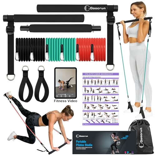 Portable Pilates Bar Kit with Resistance Bands for Men and Women - 3 Set Exercise Resistance Bands - Multifunctional Home Gym - Supports Full-Body Workouts – with Fitness Poster and Video - color: 15.20.30 LBS - Black, size: Basic-Level