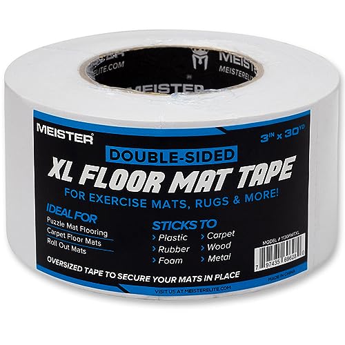Meister Double-Sided XL Floor Mat Tape - Secures Exercise Mats & Rugs in Place - 3in x 30yd