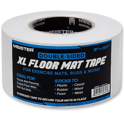 Meister Double-Sided XL Floor Mat Tape - Secures Exercise Mats & Rugs in Place - 3in x 30yd