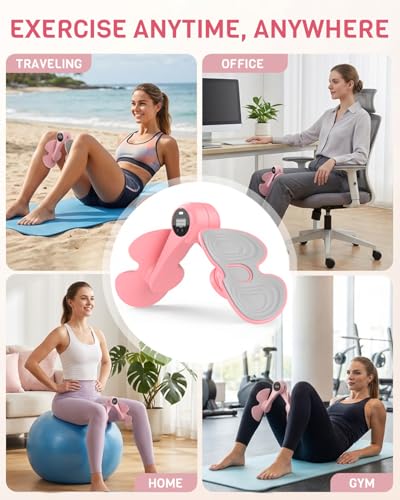 Thigh Trainer for Women with 3 Resistance Bands, Inner Thigh Exerciser with Screen, Pelvic Floor Exercise Device, Kegel Exerciser for Pelvic Strengthening, Home Workout Equipment
