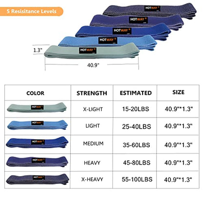 HOTWAY Long Resistance Bands Set, Fabric Pull Up Assistance Exercise Bands for Women, 5 Pack Thick Cloth Heavy Duty Stretch Bands for Full Body Workout & Weight Training