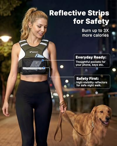 MERACH Weighted Vest for Women, Adjustable Weight Vest with Front Phone Pockets & Iron Sand Bags, Rucking Vest with Reflective Stripe for Strength Training, Walking, Running, Cardio, Home Workout - color: Green