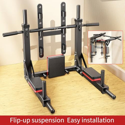 XGSW Multifunctional Wall Mounted Pull Up Bar Chin Up bar Dip Station for Indoor Home Gym Workout, Power Tower Set Training Equipment Fitness Dip Stand Supports