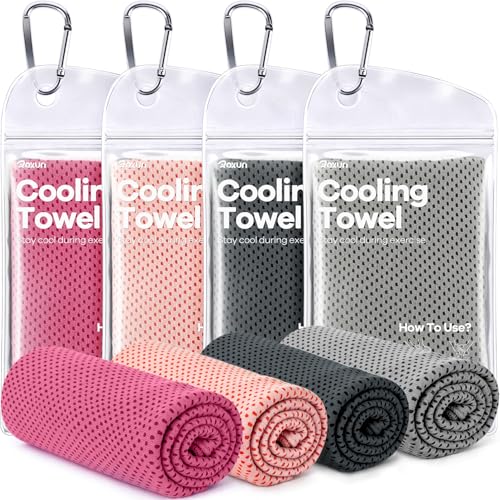 ROXUN 4 Pack Cooling Towels, 40''x12'' Soft Breathable Chilly Neck Ice Towel for Workout Running Golf Gray+Dark Gray+Pink+Light Pink - color: Gray+dark Gray+pink+light Pink