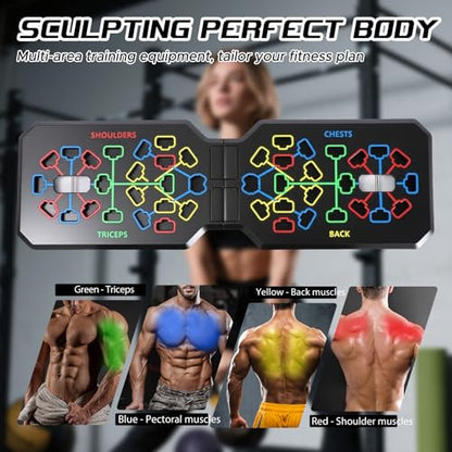 Push Up Board, Foldable Push Up Bar with Resistance Bands, Portable Home Gym Workout Equipment, Multi-Functional Pushup Stands for Full Body Strength Training & Chest Muscle Exercise