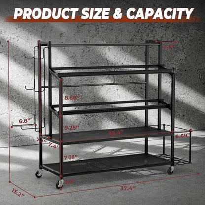 XL Dumbbell Rack Weight Stand - Upgraded 4-Tier Adjustable Weight Rack for Dumbbells, Home Gym Storage Rack for Yoga Mat Kettlebells, Workout Equipment Storage Organizer With Wheels and Hooks