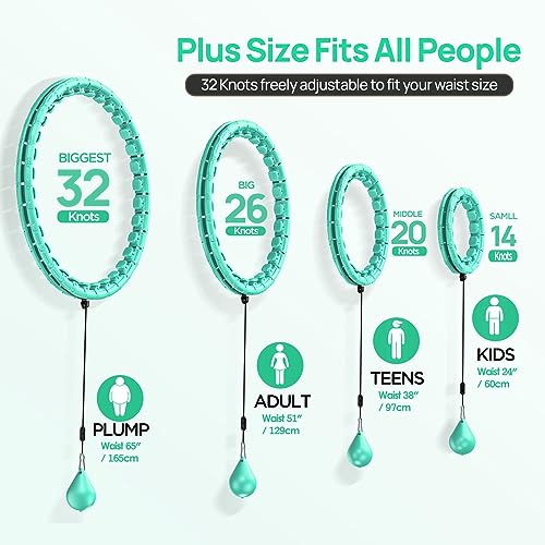 Weighted Exercise Hoop Plus Size, 32 Detachable Knots for Adults & Beginners, 2 in 1 Abdomen Fitness Massage Non Fall Smart Hooola Hoop with Auto Spinning Ball