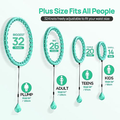 Weighted Exercise Hoop Plus Size, 32 Detachable Knots for Adults & Beginners, 2 in 1 Abdomen Fitness Massage Non Fall Smart Hooola Hoop with Auto Spinning Ball